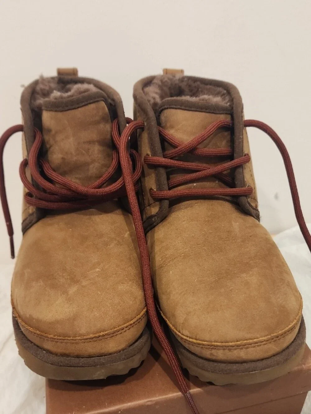 UGG Kids Chestnut Brown Waterproof Lace-Up Boots with Red Laces -4